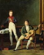 French school Musician and his family oil painting on canvas